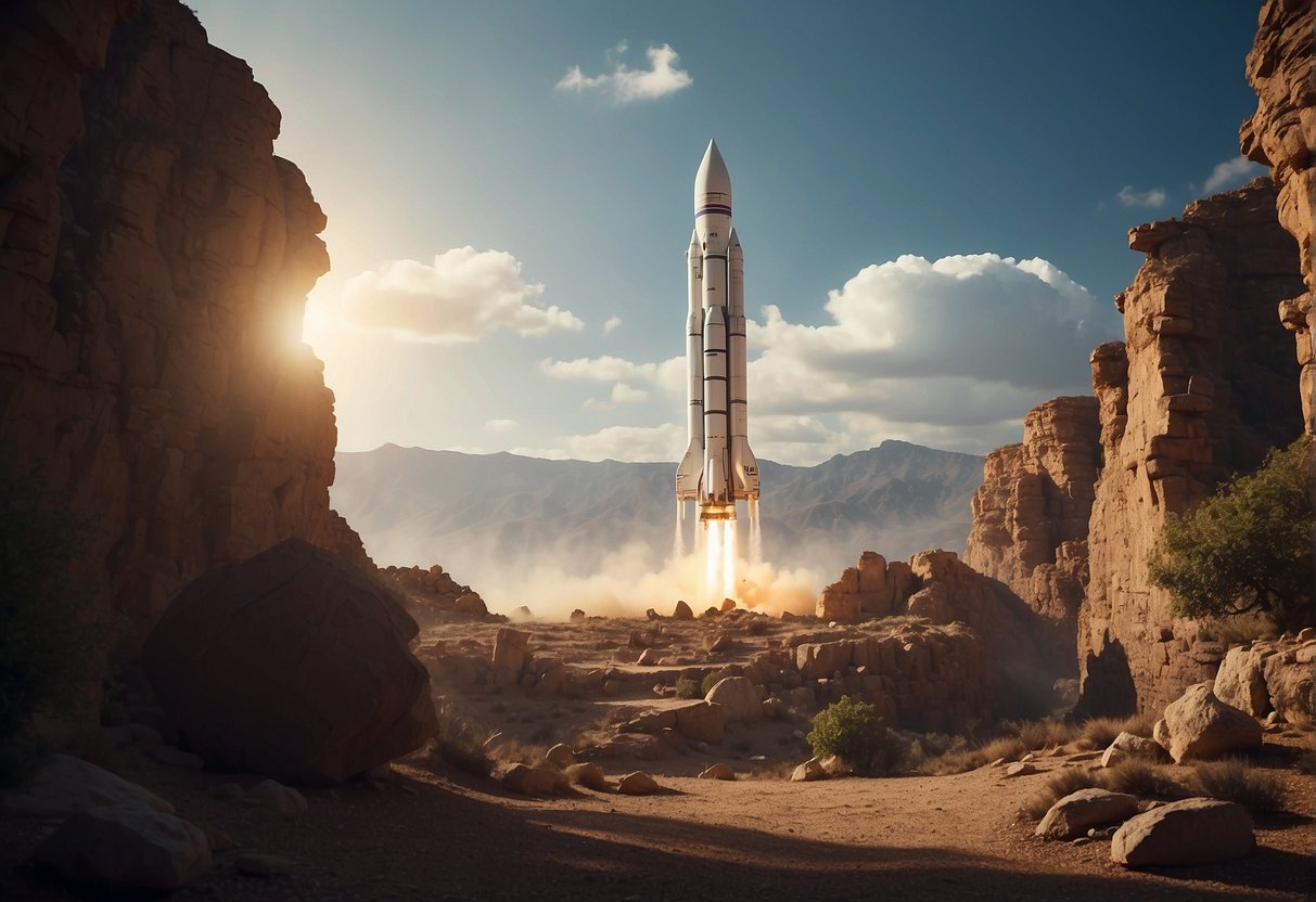 A rocket launches from Earth, carrying tourists to space. Ancient ruins on a distant planet captivate visitors on a heritage tour