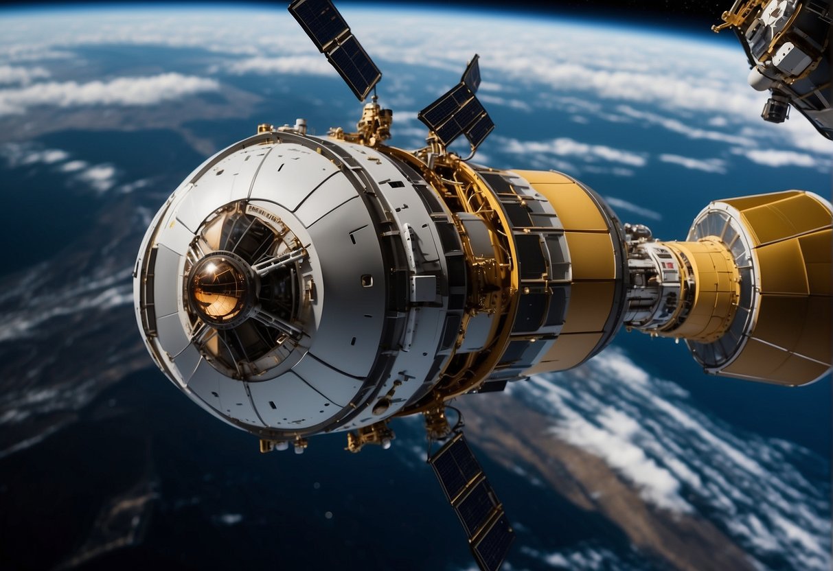Spacecraft equipped with advanced technology capturing and removing debris from orbit. Cutting-edge UK innovations leading the way in space sustainability