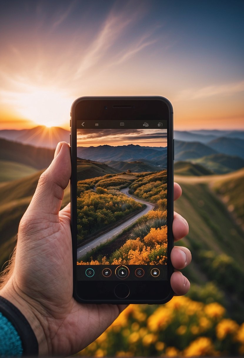 A smartphone capturing a detailed landscape with vibrant colors and sharp focus, showcasing the balance between cost and quality in mobile photography