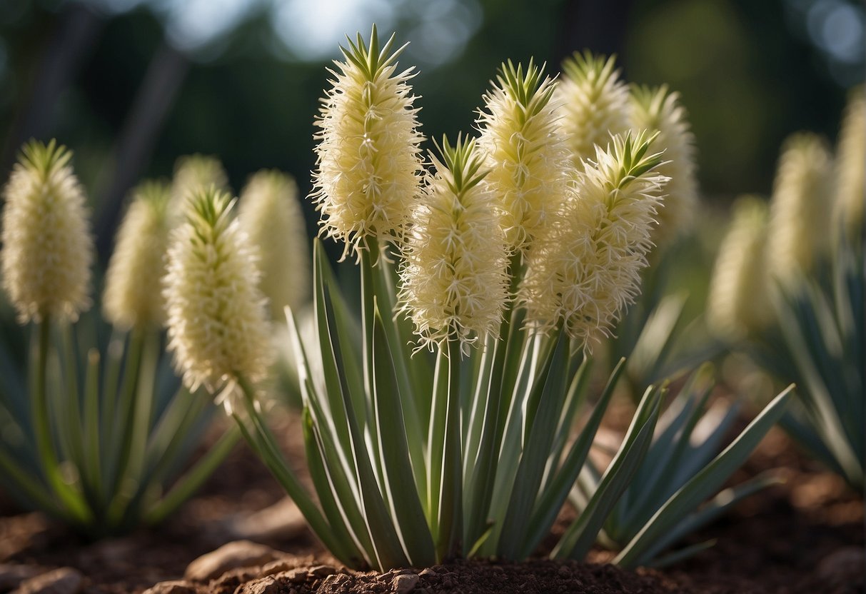 Yucca plants reproduce through offshoots and seeds. Offshoots emerge from the base of the plant, while seeds are produced in the flowers