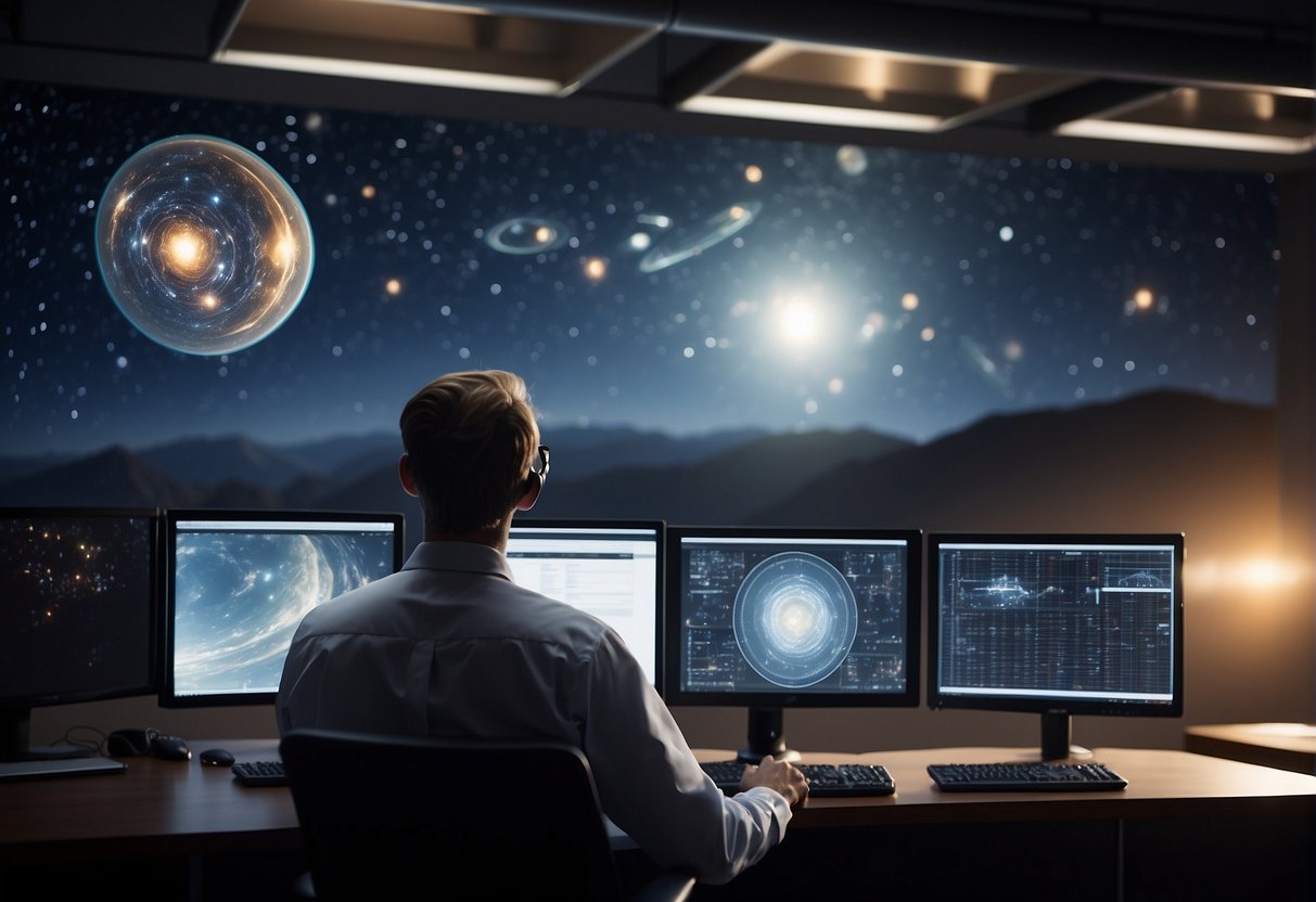 Scientists study data, telescopes scan the sky, and computers analyze patterns, contributing to the search for extraterrestrial life and exoplanets