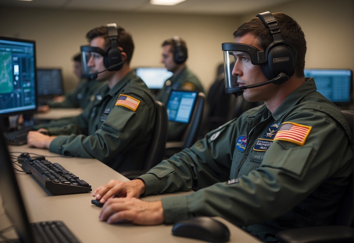 A group of recruits undergo rigorous training in a state-of-the-art facility, preparing for the UK's Space Force. Advanced equipment and simulations are utilized to simulate real-life space defense scenarios