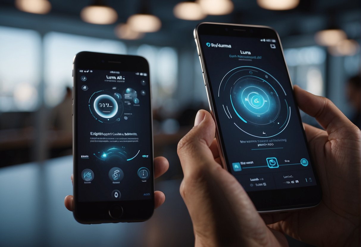 A person interacts with Luma AI, a digital assistant, on a sleek interface, with smooth transitions and intuitive controls