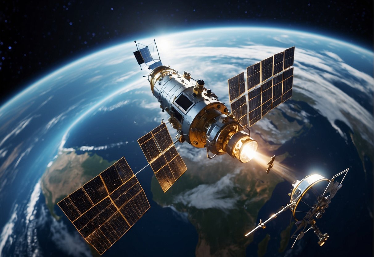 Satellites orbiting Earth, beaming signals and capturing data. A network of communication and observation, connecting the world