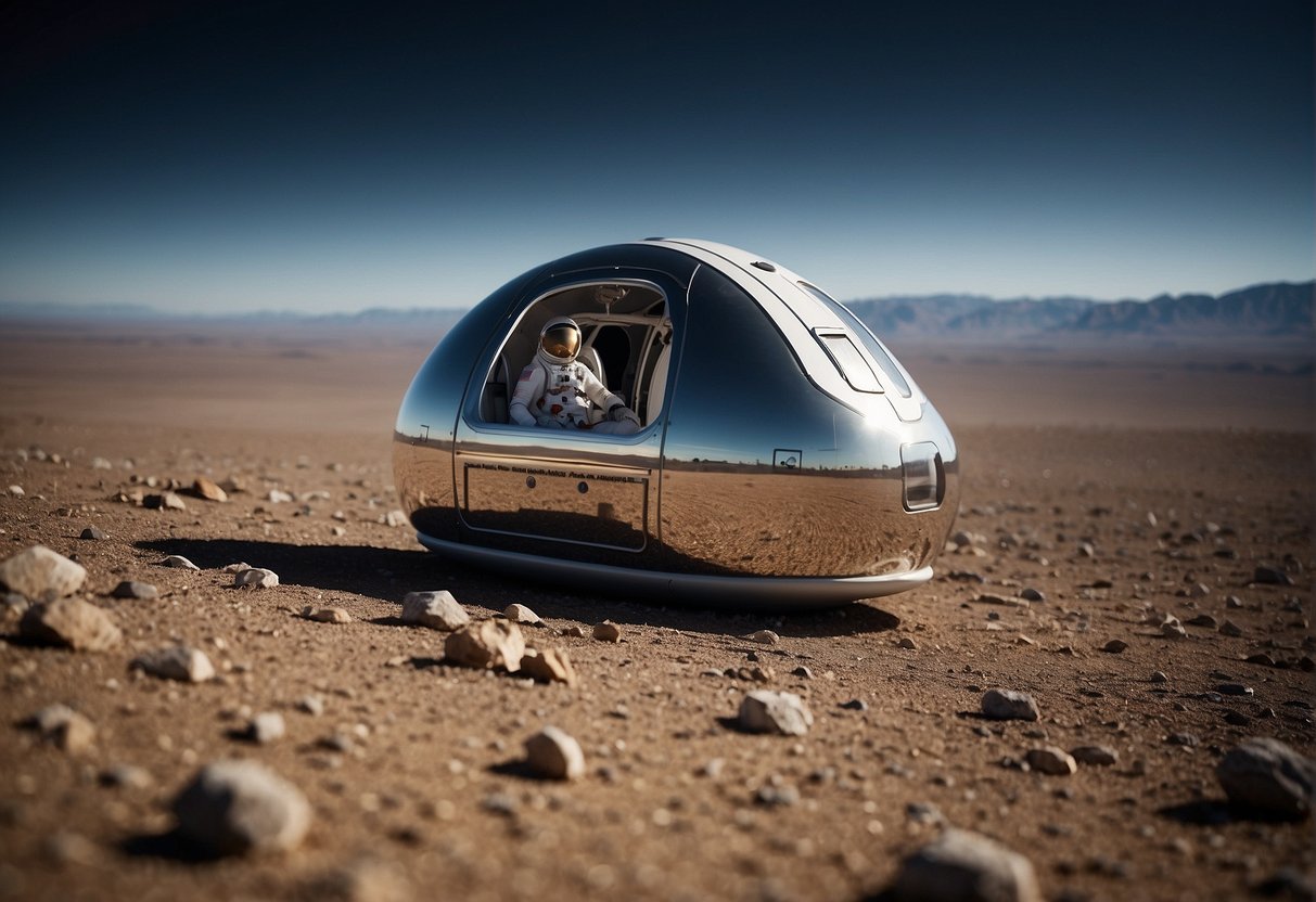 A space capsule floats in the vast expanse of space, with Earth visible in the distance. Medical equipment and technology are scattered throughout the interior, emphasizing the importance of healthcare in long-duration space missions