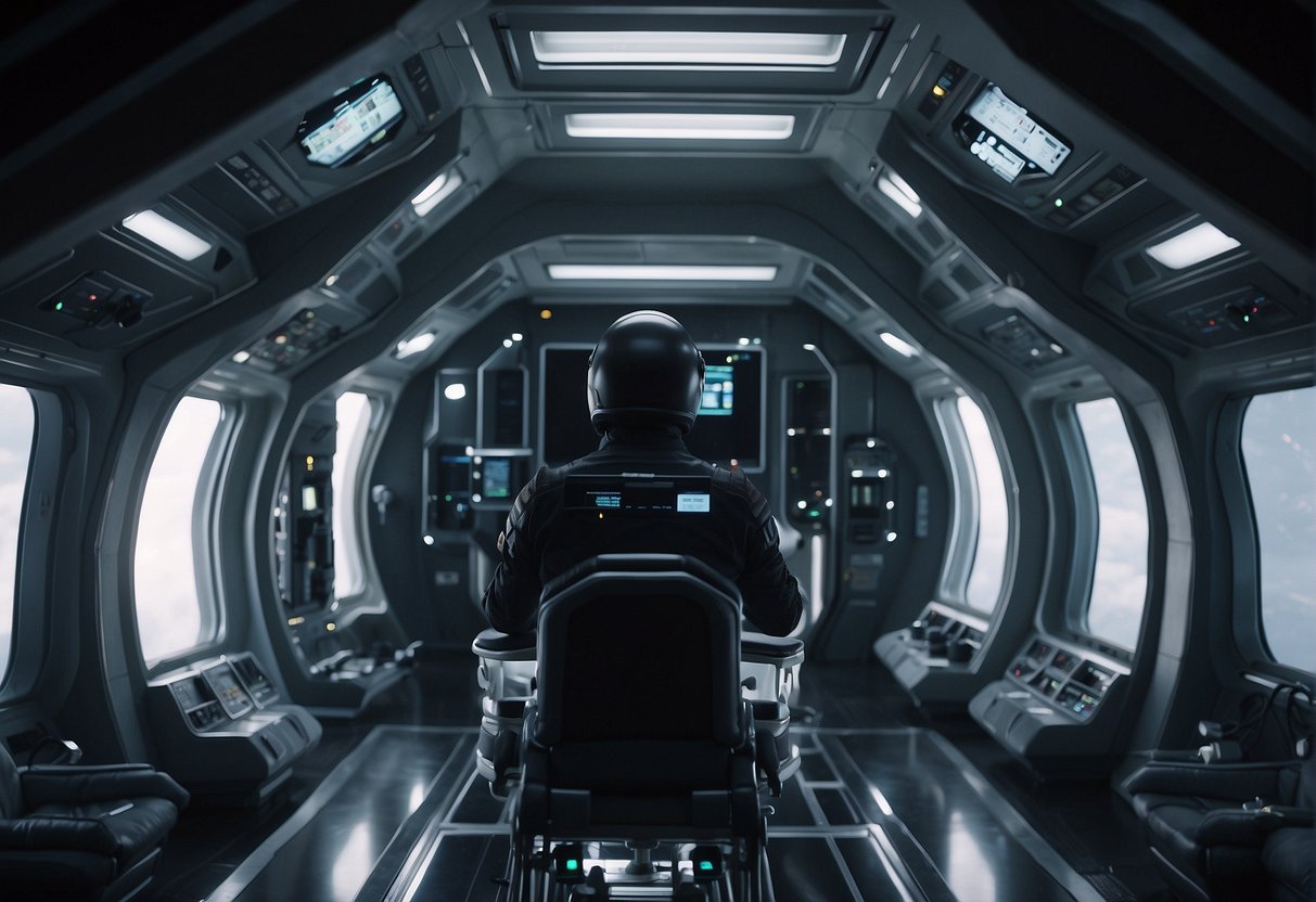 A spaceship's life support system hums as it sustains the crew in the vast expanse of space, while advanced human factors technology ensures their well-being during interstellar travel