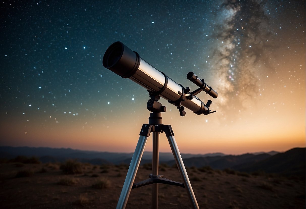 The Art of Space Photography: sA telescope points towards a starry sky, capturing the vastness of the universe in a stunning display of celestial bodies and cosmic wonders