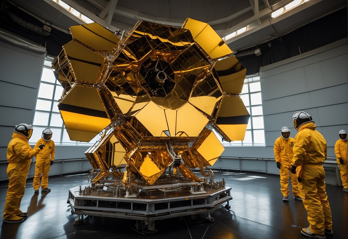 The James Webb Space Telescope unfolds its massive golden mirrors, ready to peer into the depths of the universe