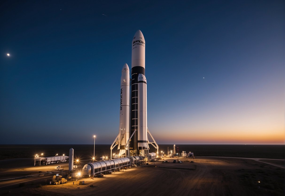 SpaceX and Blue Origin rockets stand side by side on the launch pad, ready to embark on their journey into the unknown. The vast expanse of space looms above, waiting to be explored