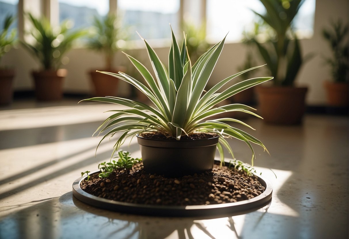 A bright, sunlit room with well-draining soil and occasional deep watering. Yucca plants reach up to 10 feet tall indoors