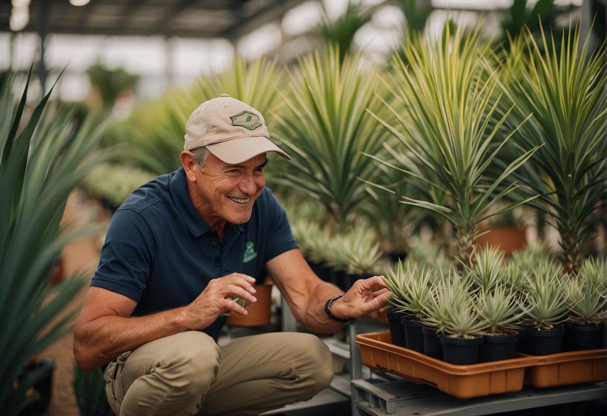 A customer selects yucca plants from an online nursery's website, adding them to their virtual cart for purchase