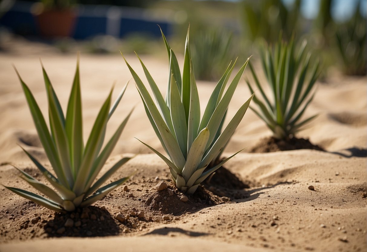 Yucca plant cuttings placed in soil, water, or sand for propagation
