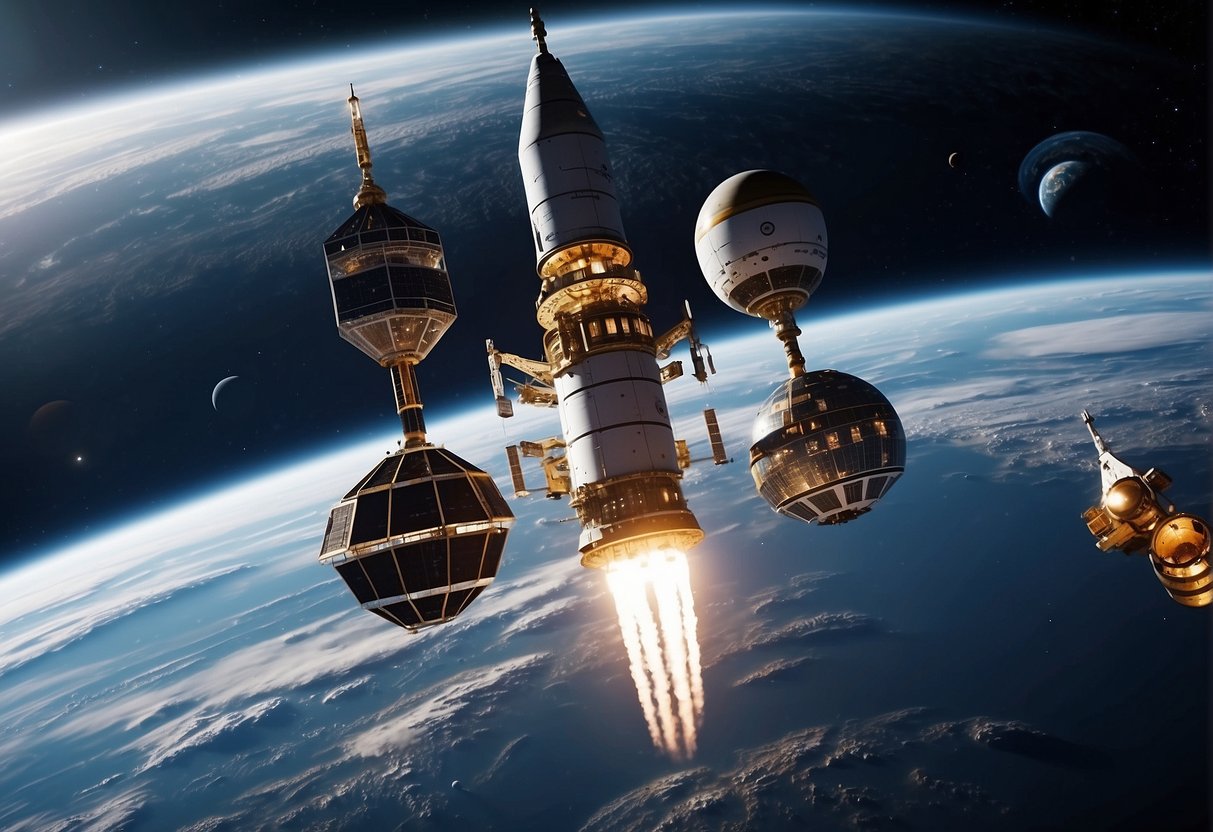 A diverse array of spacecraft from various nations launch into the starry expanse, symbolizing the growing participation of emerging nations in space exploration