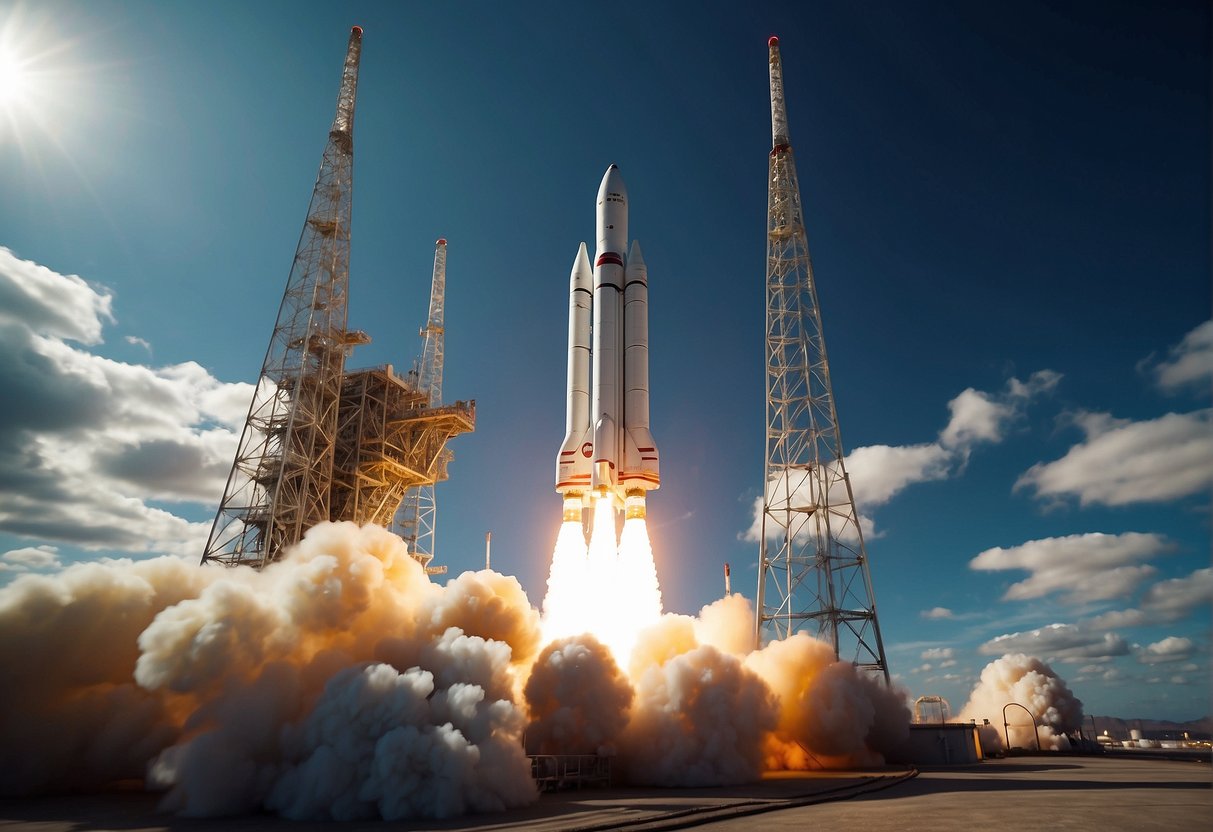 Emerging nations launch rockets into space, joining the global race for space exploration. A diverse array of spacecraft and satellites orbit the Earth