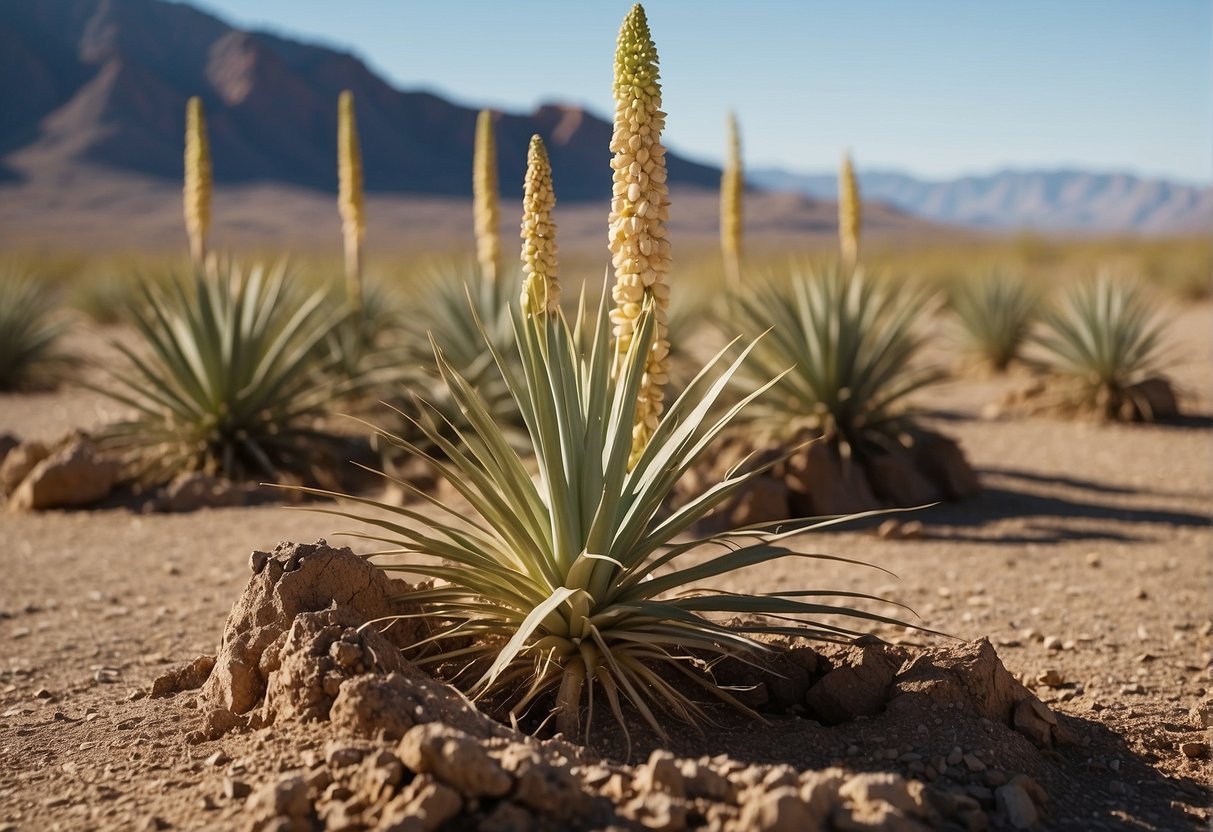 Yucca plants being uprooted from dry Arizona soil