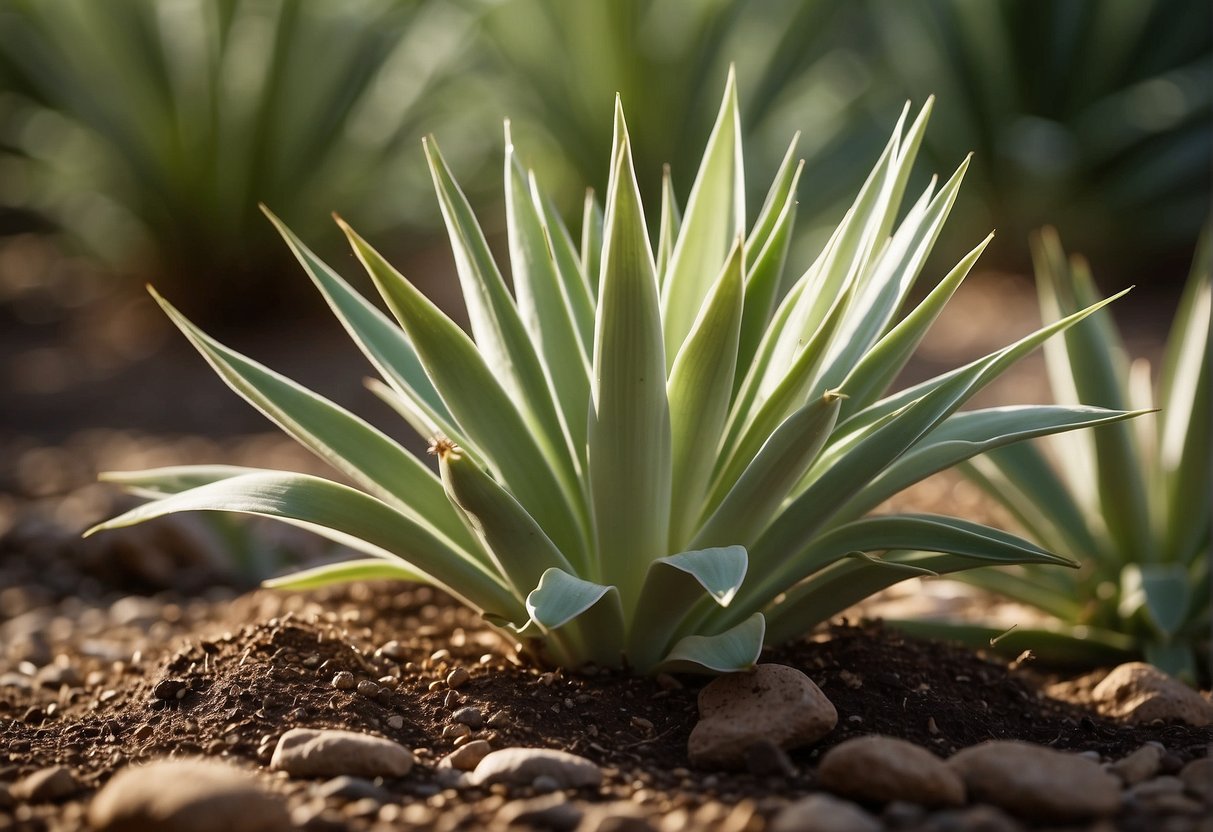 The yucca is carefully poured onto the base of the plants, providing them with a natural and beneficial nutrient boost