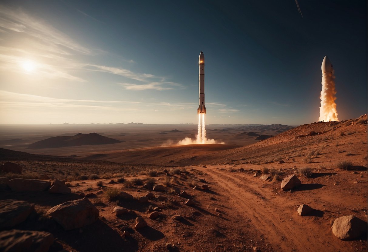 SpaceX's Mars Plan : A rocket launches from Earth, bound for Mars. The red planet looms in the distance, awaiting the arrival of the first human colony