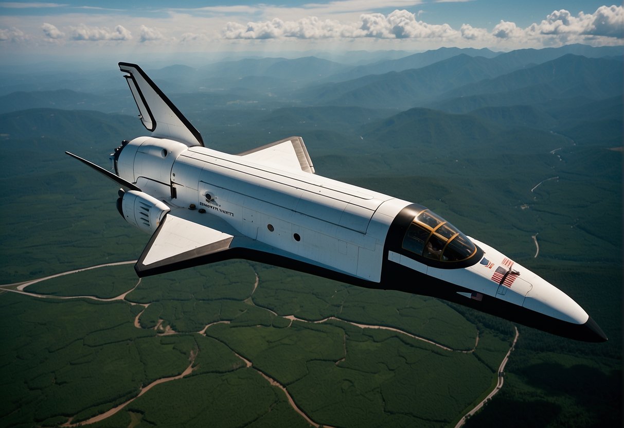 A sleek, futuristic space shuttle hovers above a lush, green Earth, symbolizing the ethical conflict between luxurious space tourism and sustainable environmental policies