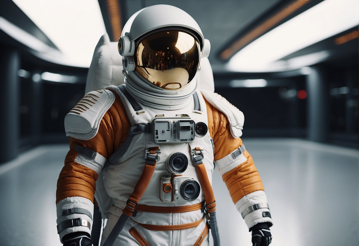 A space suit with advanced communication and navigation systems, featuring customizable design and seamless functionality for future space exploration