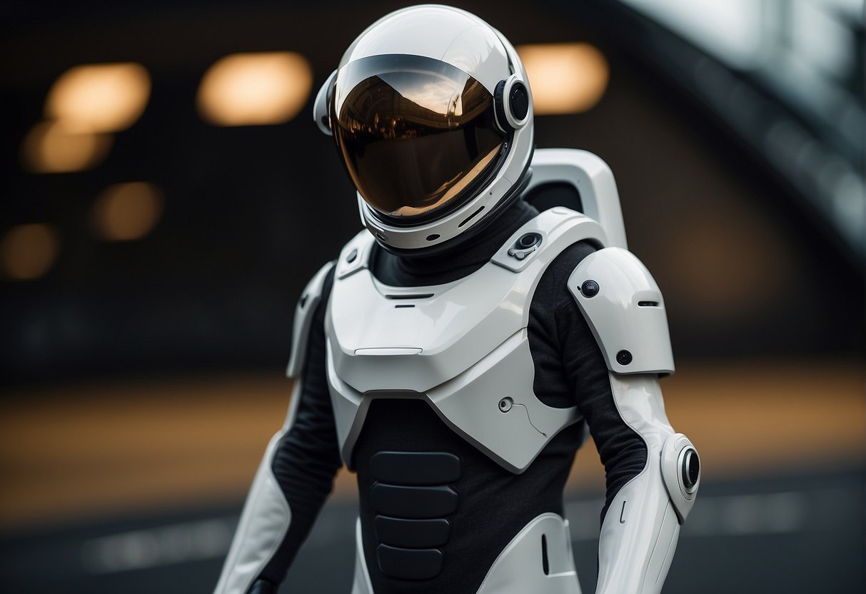 A sleek, futuristic space suit stands against the backdrop of a hostile space environment. Its customizable design exudes style and functionality, ready for the challenges of the future