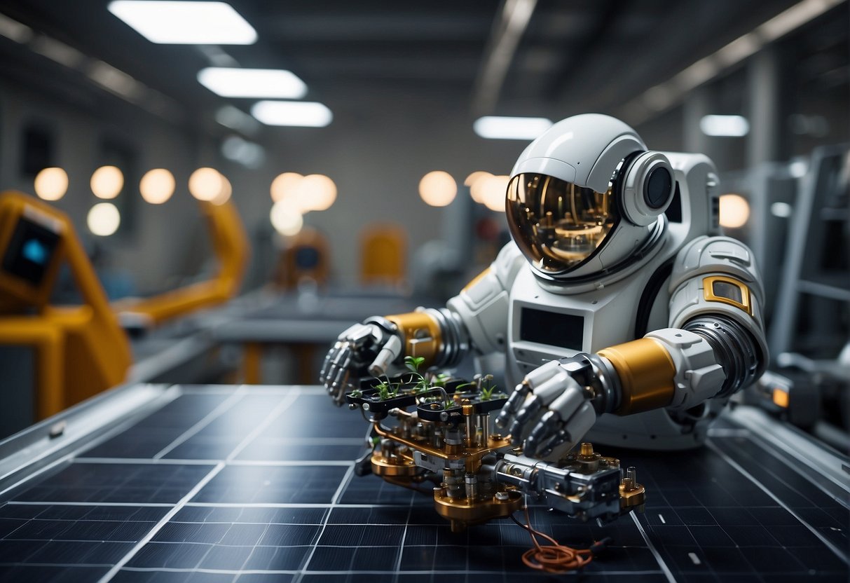 Spacecraft Autonomy:  The spacecraft's robotic arms weld and replace damaged components, while solar panels and hydroponic gardens sustain life support systems