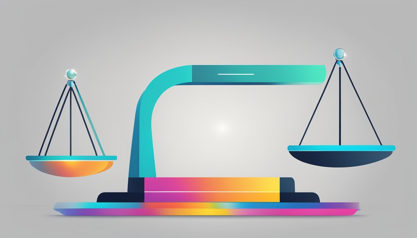 A scale with "Personal Branding" on one side and "Corporate Branding" on the other, with a spotlight shining on "Authentic Identity" in the center