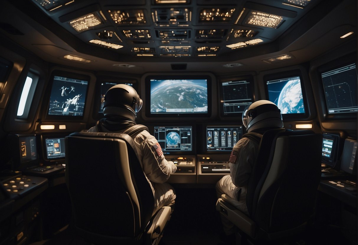 The Mental Health of Astronauts An astronaut sits alone in a small, dimly lit spacecraft, surrounded by monitors and equipment. The sense of isolation and confinement is palpable as they struggle to cope with the mental challenges of space travel