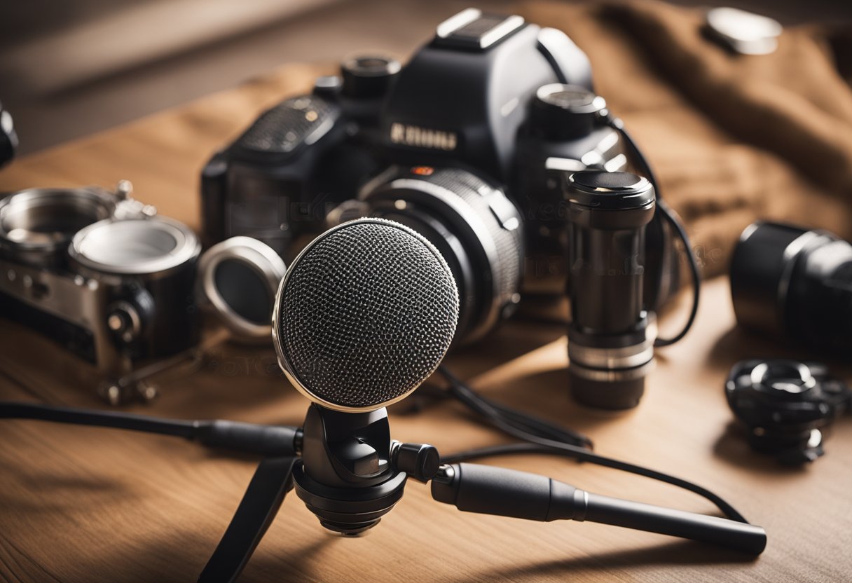 A table with top-quality microphones and essential accessories