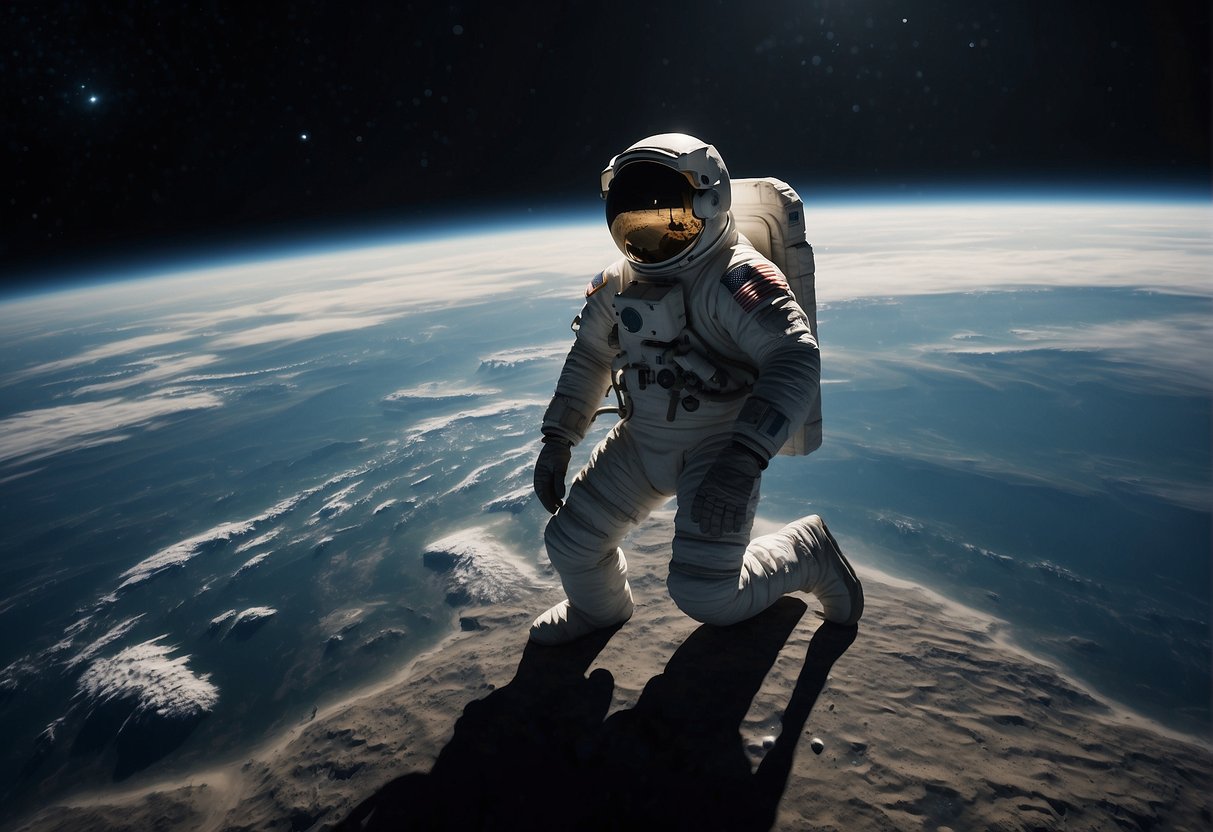 Journey of Isolation A lone astronaut floats in a vast, empty space, surrounded by darkness and silence. Their diary entries reveal the emotional toll of isolation