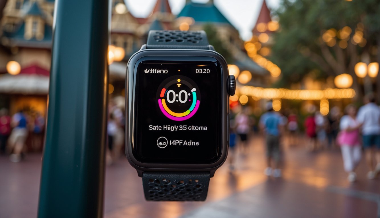 An Apple Watch activates a Magic Band at a Disney park entrance