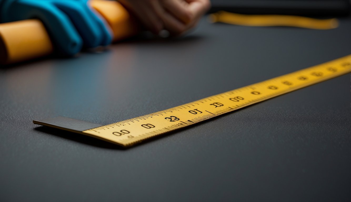 A ruler measures the width of an Apple Watch band. The band is placed on a flat surface for accurate sizing