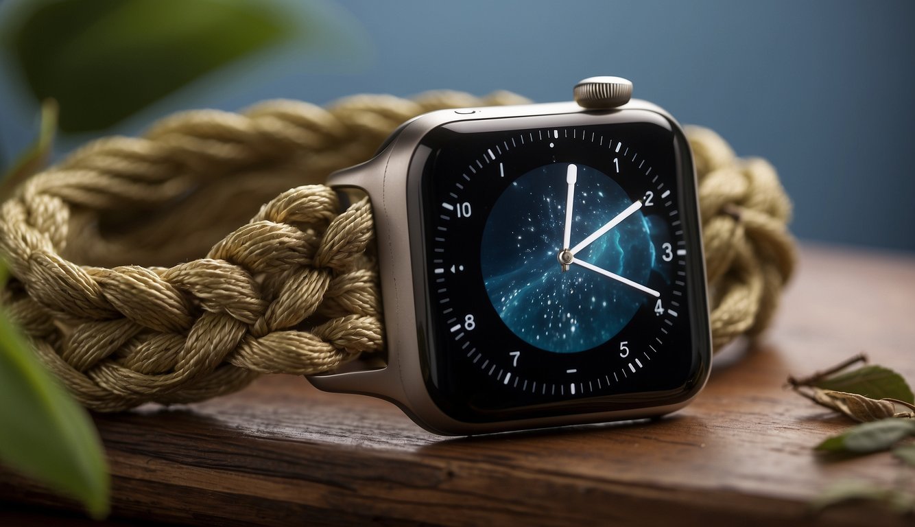 The Apple watch braided band is being gently washed with mild soap and water, then air-dried to maintain its longevity