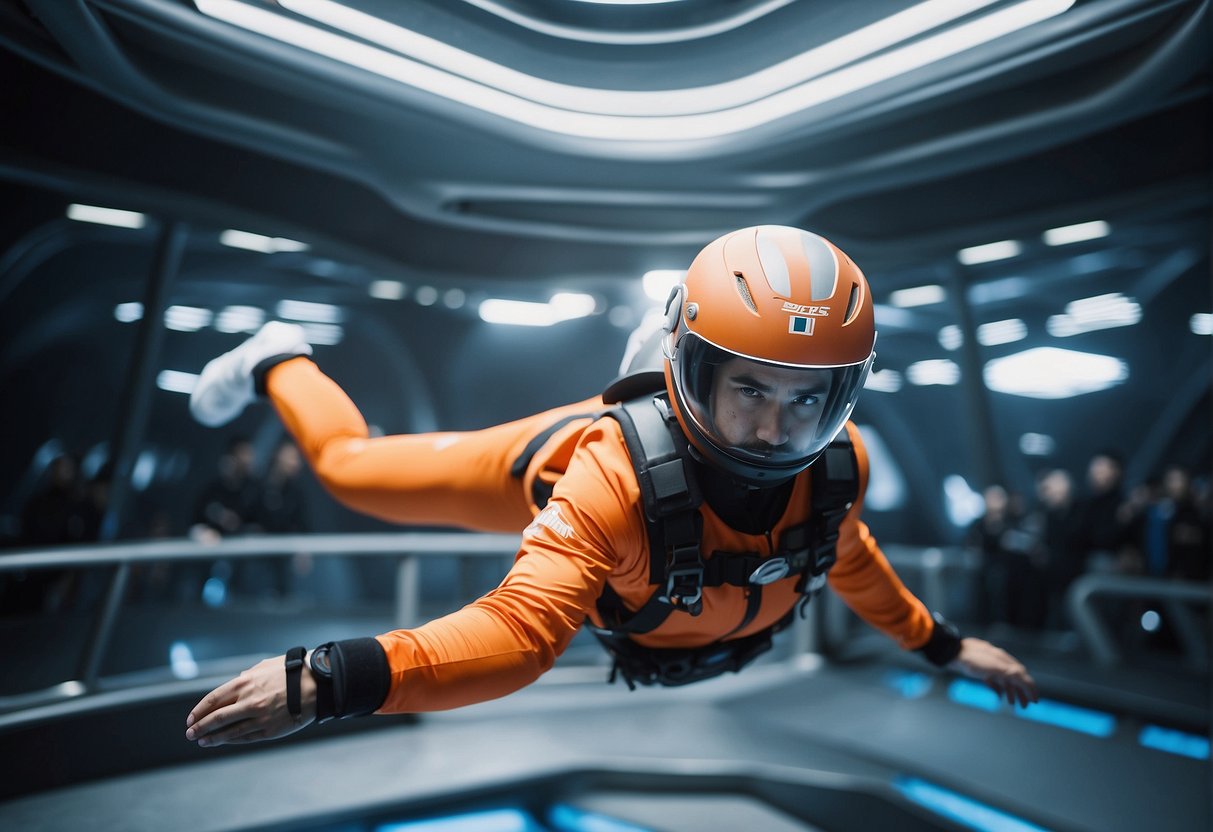Athletes floating effortlessly, playing zero-gravity sports in a futuristic dome, with advanced equipment and technology enhancing their performance and adapting to the unique environment