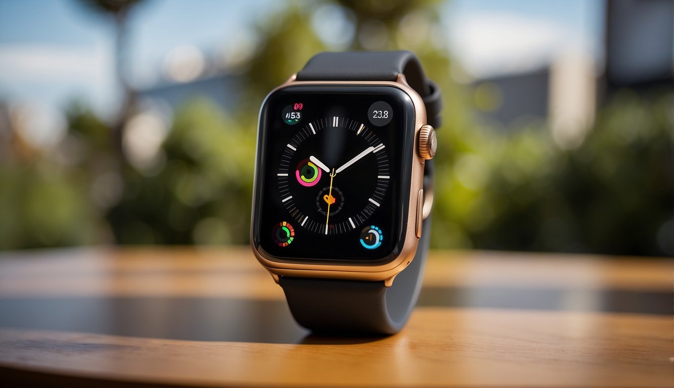 The Apple Watch sits alone, its sleek design and advanced features on display. The absence of a band suggests it can be purchased separately