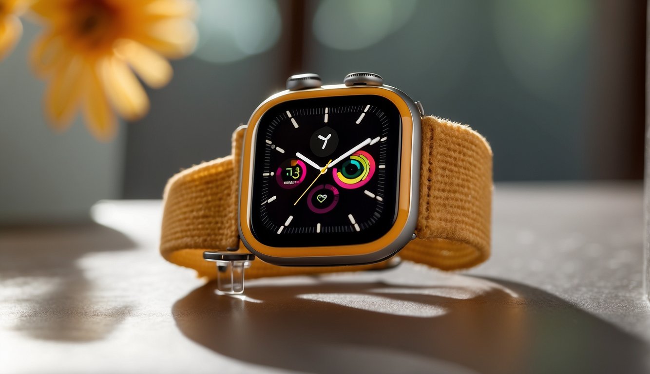 A clean, well-lit space with a soft cloth and mild soap. An Apple Watch band laid flat, being gently wiped and dried