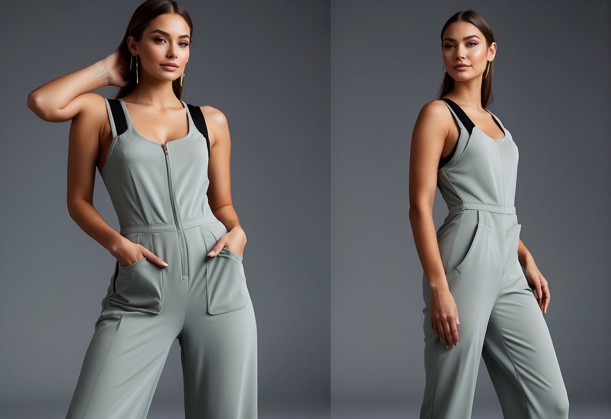 A sleek, form-fitting jumpsuit with adjustable straps and breathable, stretchable fabric. Pockets and compartments for easy access to tools and essentials. Visually appealing with a futuristic aesthetic