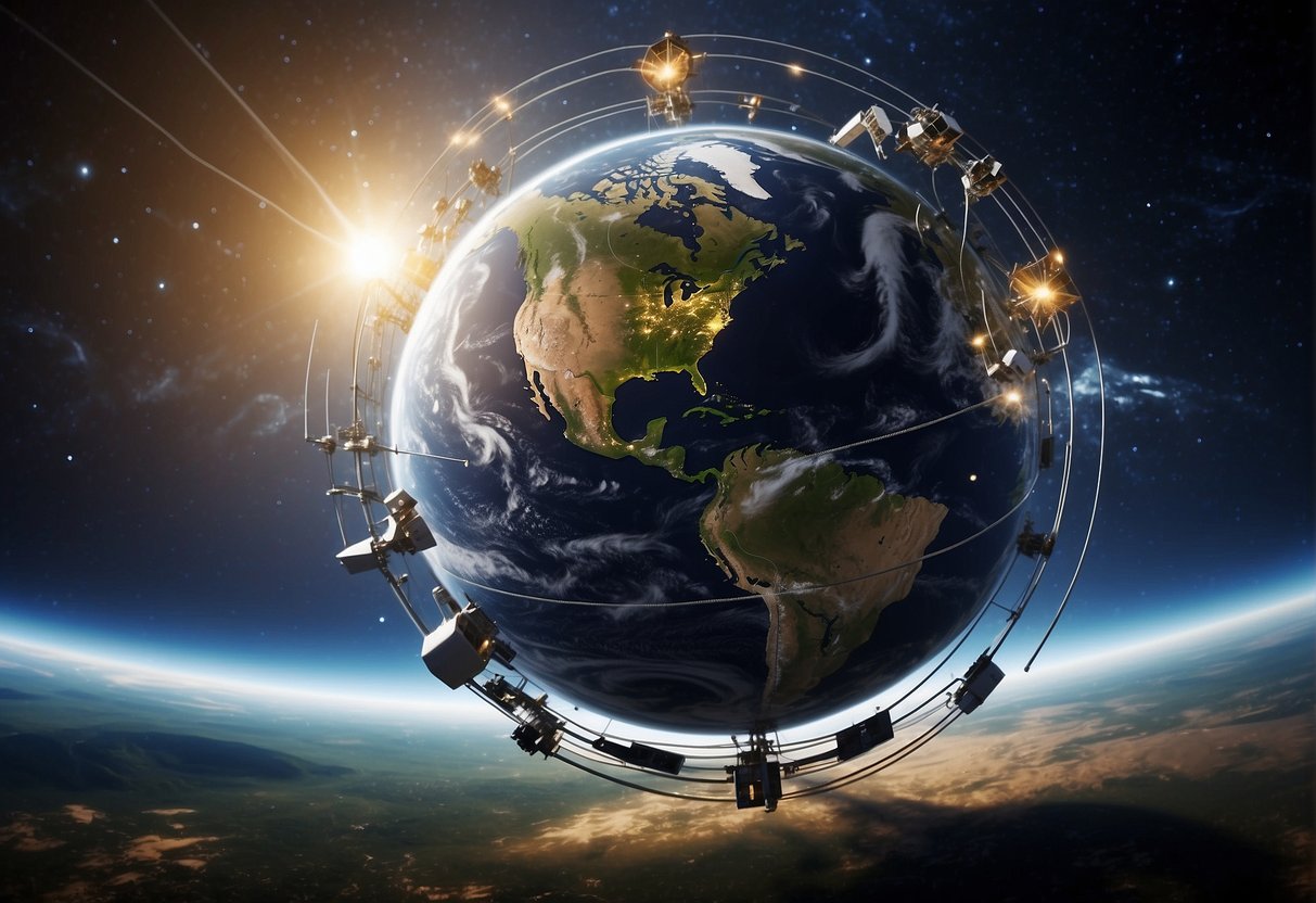 A network of advanced satellites orbiting Earth, transmitting signals to a variety of devices on the ground, providing precise and reliable navigation beyond the capabilities of GPS