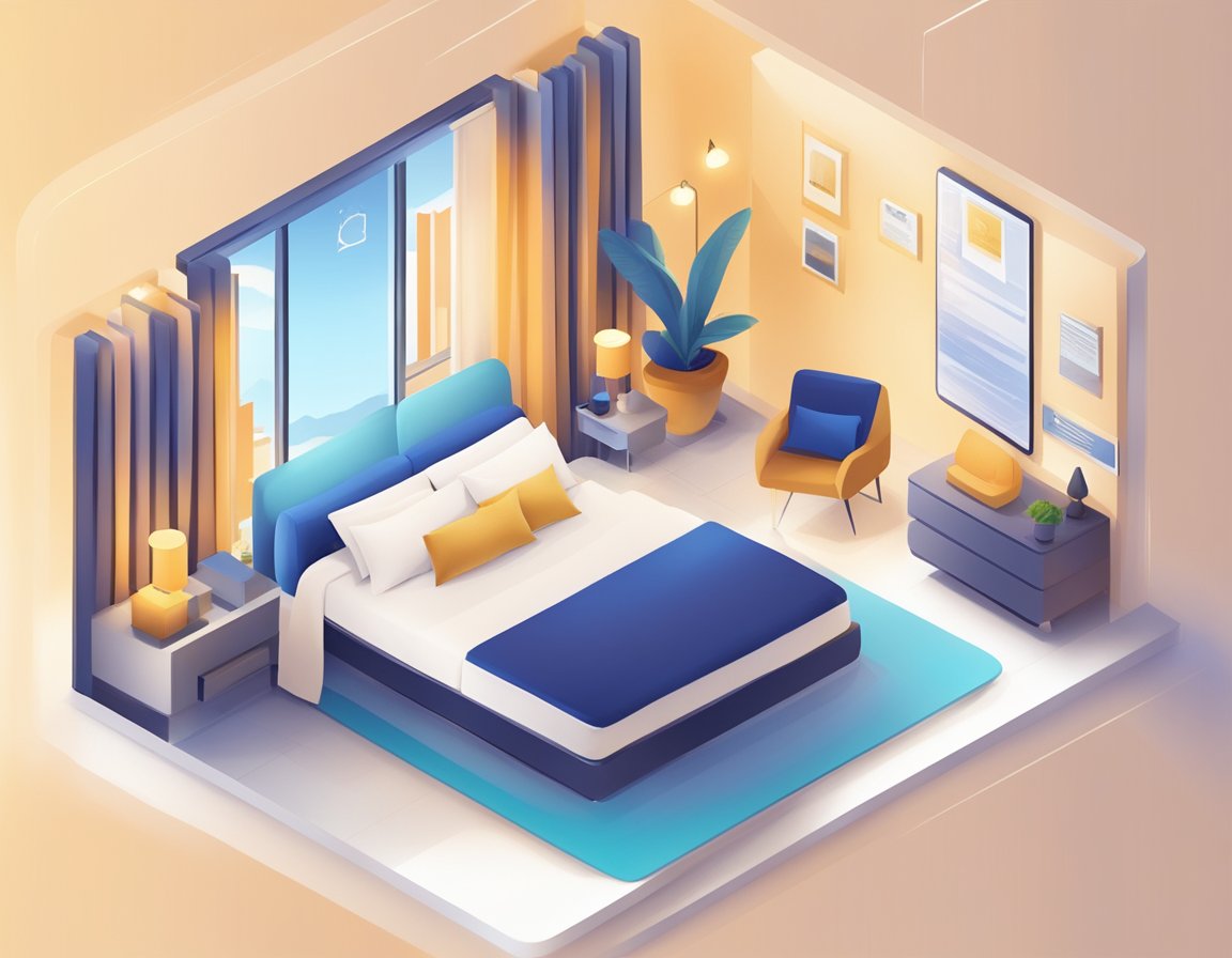 A customer effortlessly books a hotel room using a dynamic booking widget on a sleek and modern website interface