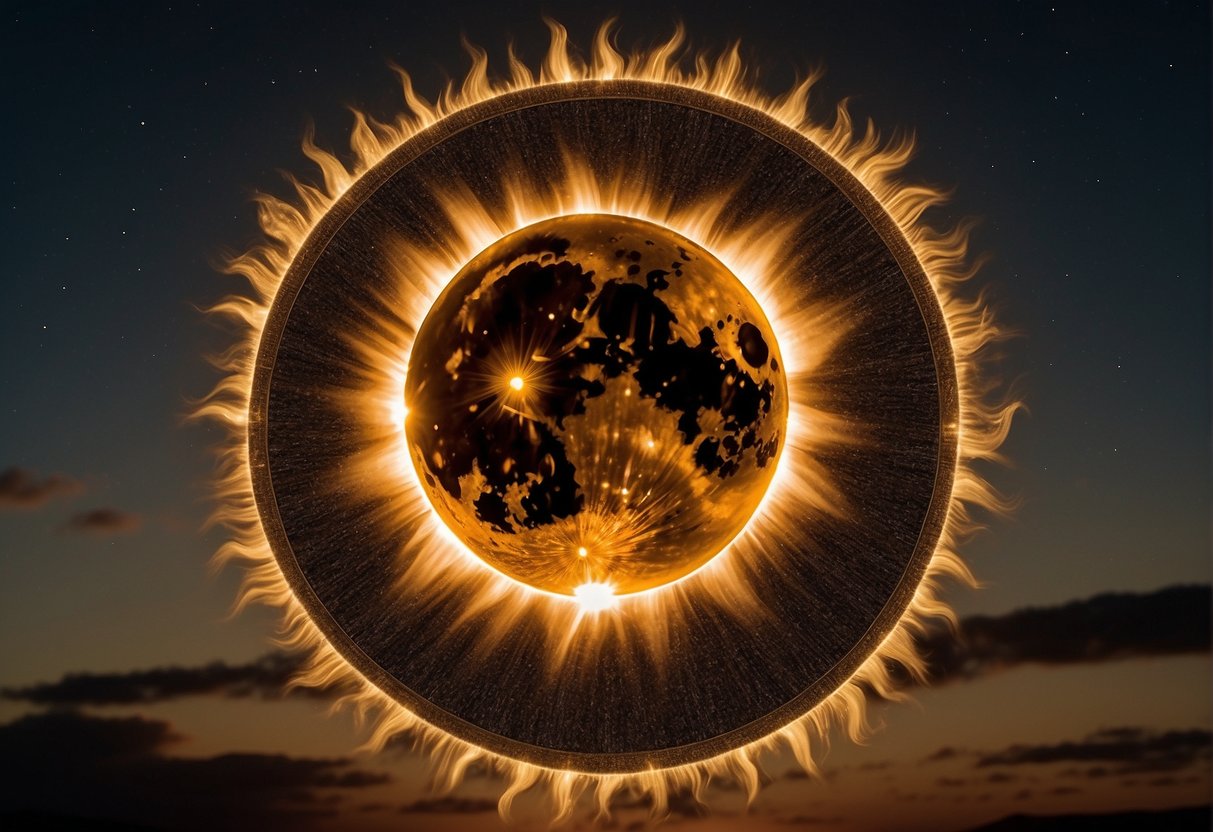 Solar Eclipses The sun's corona radiates around the moon during a solar eclipse, casting a surreal glow on the landscape