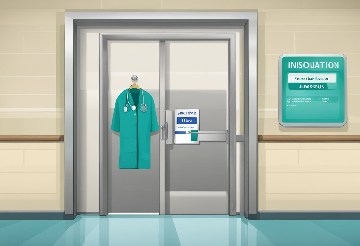 A locked door with a sign reading "Involuntary Free Admission" in a hospital setting