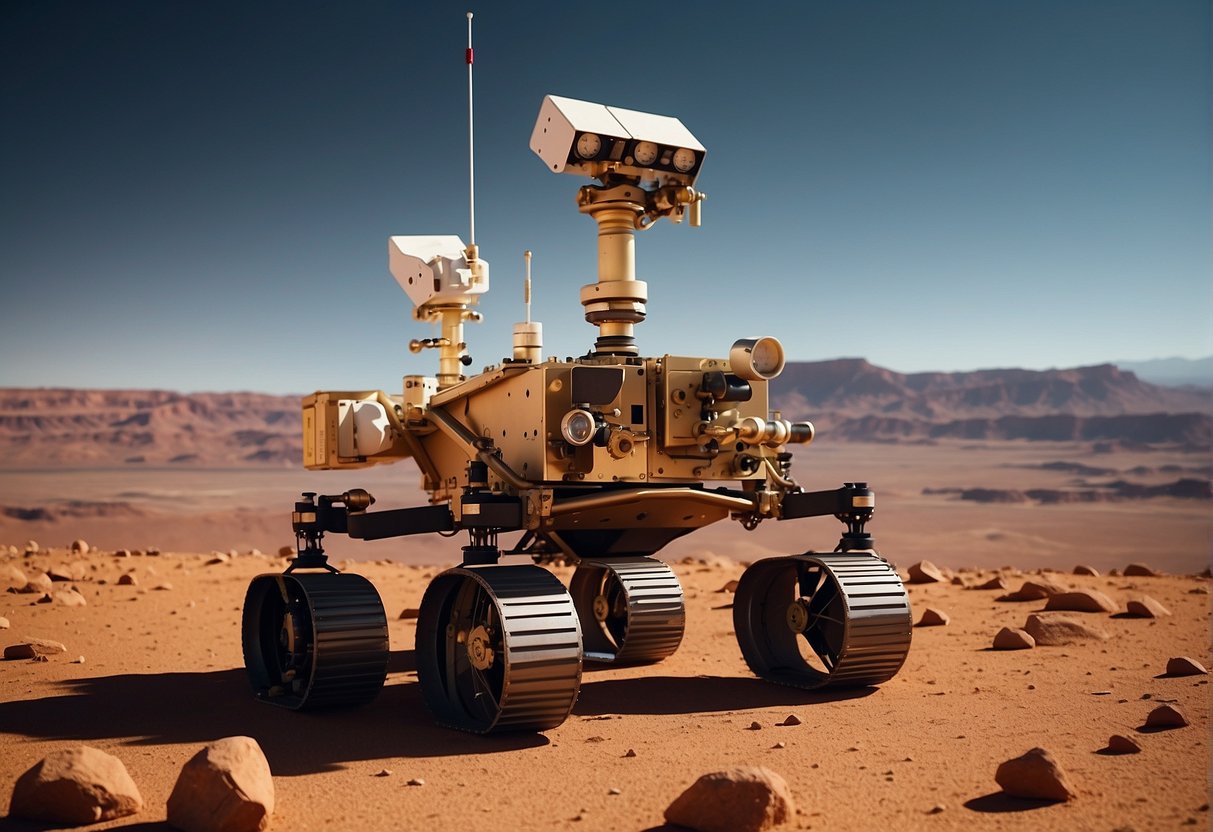 A collection of scientific instruments and measurement devices surround the Mars rovers as they work diligently to unveil the secrets of the Red Planet