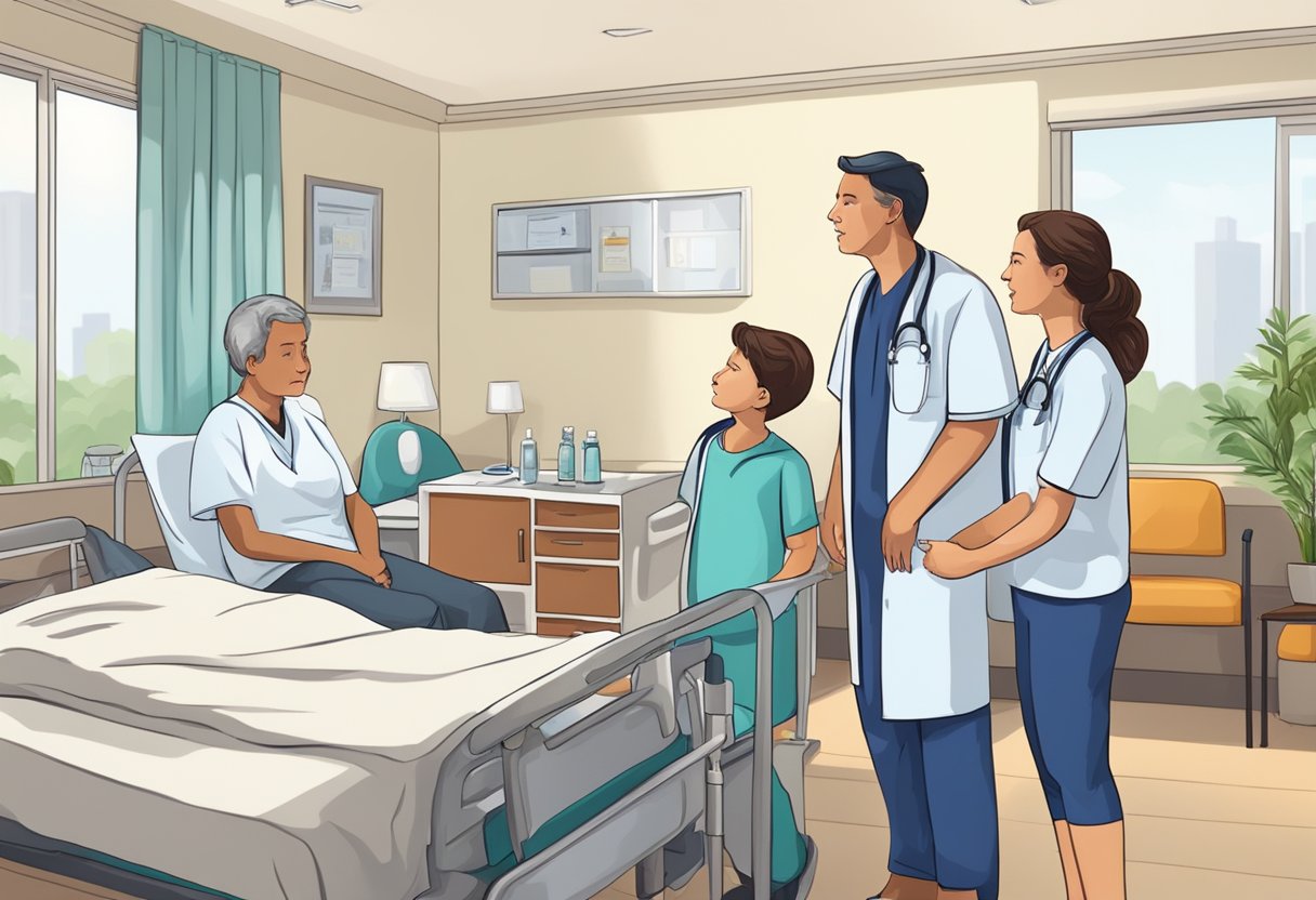 A patient and family discussing rights during involuntary hospitalization