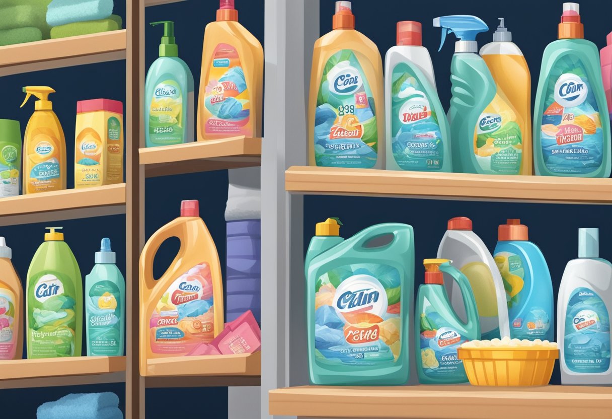 A bottle of car wash soap sits on a shelf, surrounded by other cleaning products. The label shows the expiration date, which has passed