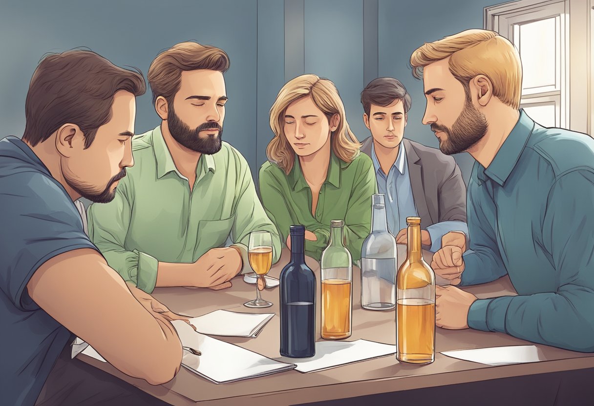 A group of professionals conducting an involuntary alcoholism intervention, with a focus on structures and facilities