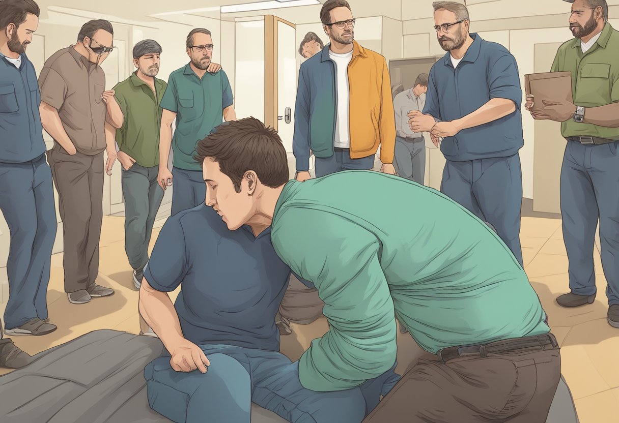 A person being forcibly taken to a rehab center for alcoholism