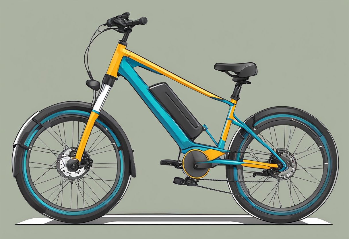 An ebike sits on a scale, displaying its weight in pounds