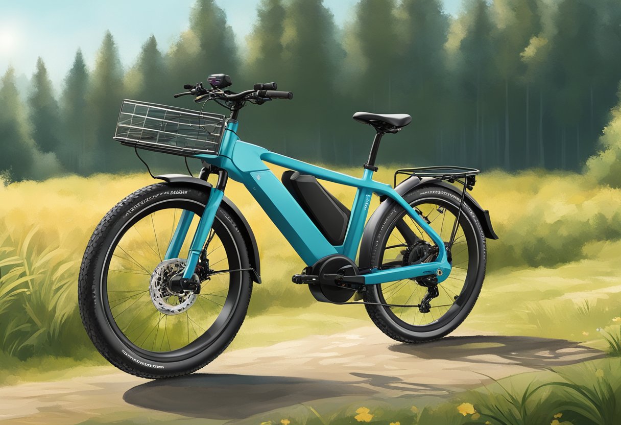 An ebike travels smoothly from the sidewalk to a gravel path, then onto a grassy field, showcasing its versatility on different terrains