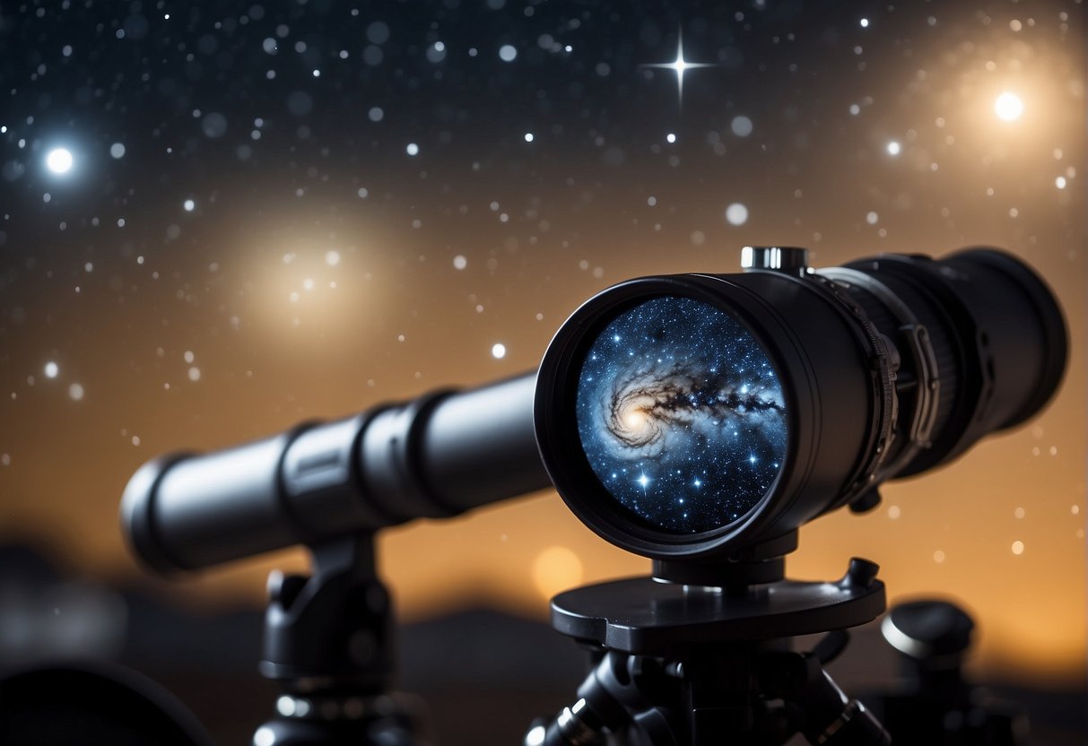 A telescope points towards the starry night sky, capturing the vastness of space. A stack of space documentaries sits nearby, ready to be streamed