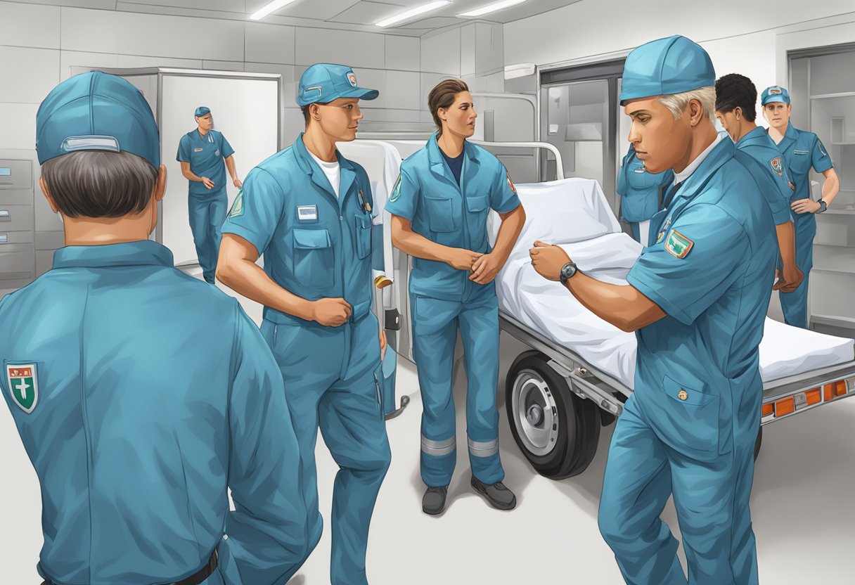 A group of ambulance team members undergo training and skill development at a company