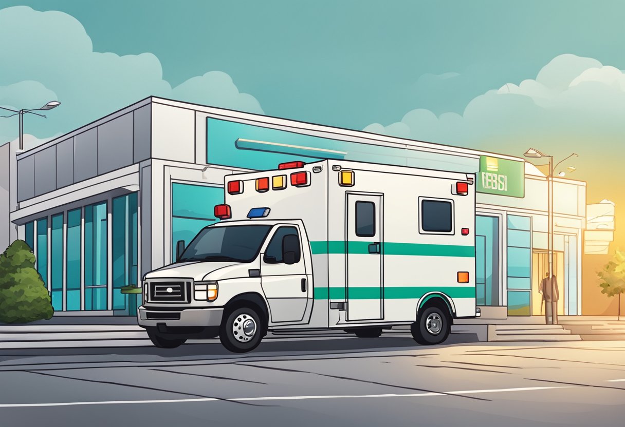 An ambulance parked outside a business, ensuring business continuity